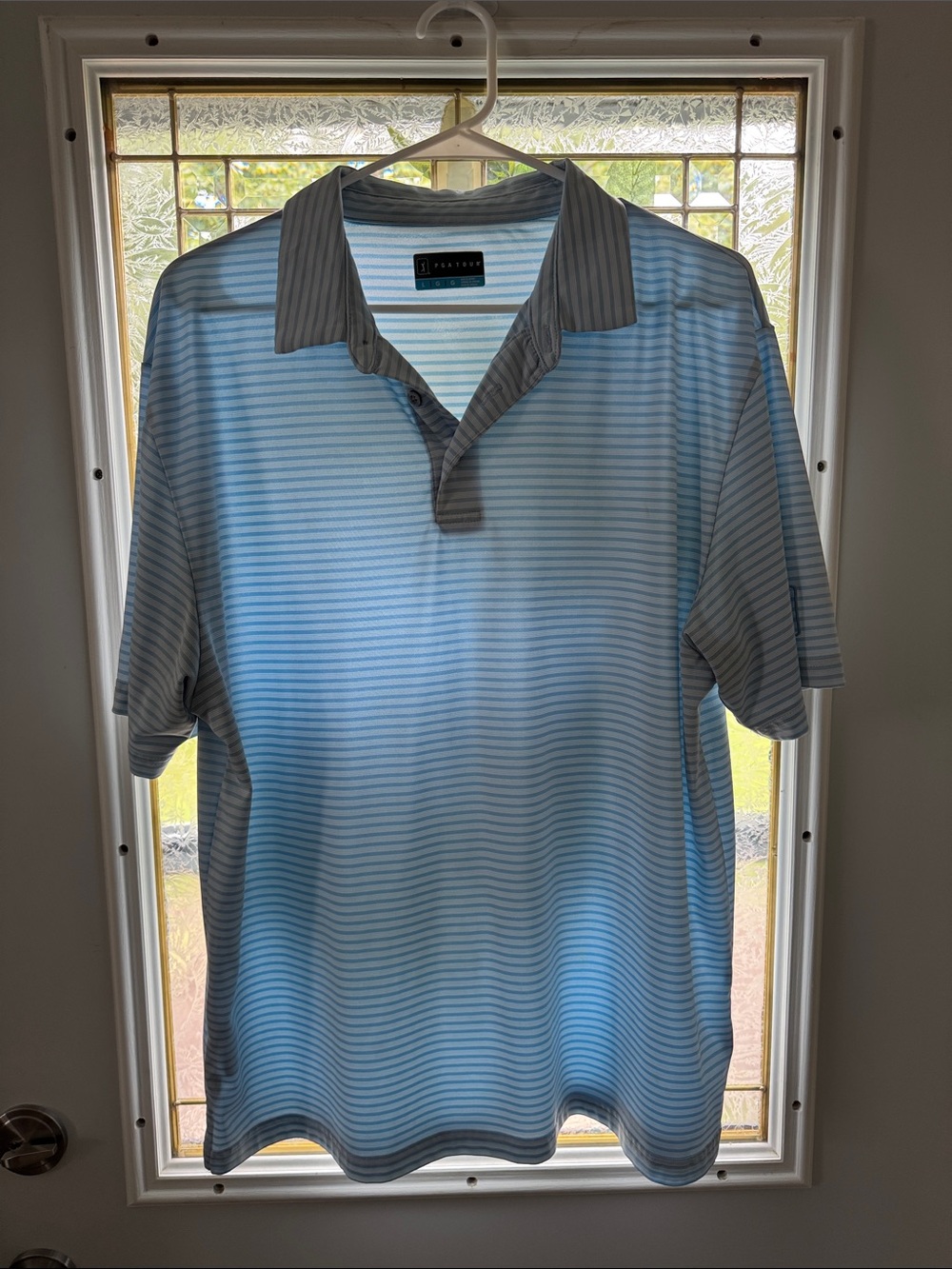 PGA Tour Light Blue Striped Polo